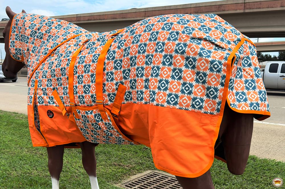 HILASON 1200D Winter Waterproof Poly Horse Hood Turnout Blanket with Floral Design - Neck Cover & Belly Wrap - Heavy Duty Waterproof Turnout Blankets for Horses - Ideal for Cold Weather Riding, Training & Outdoor Stable Use
