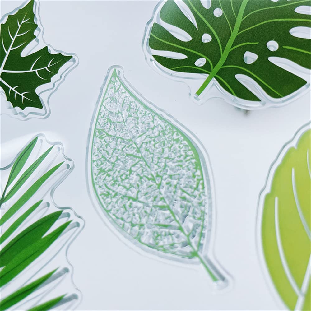 8pcs Summer Autumn Foliage Leaves Clear Stamps for Card Making, Scrapbooking, DIY Crafts - Transparent Silicone Stamps for Embossing, Album Decor, Journaling & Gift Wrapping (Perfect for Seasonal Greeting Cards and Handmade Decorations)