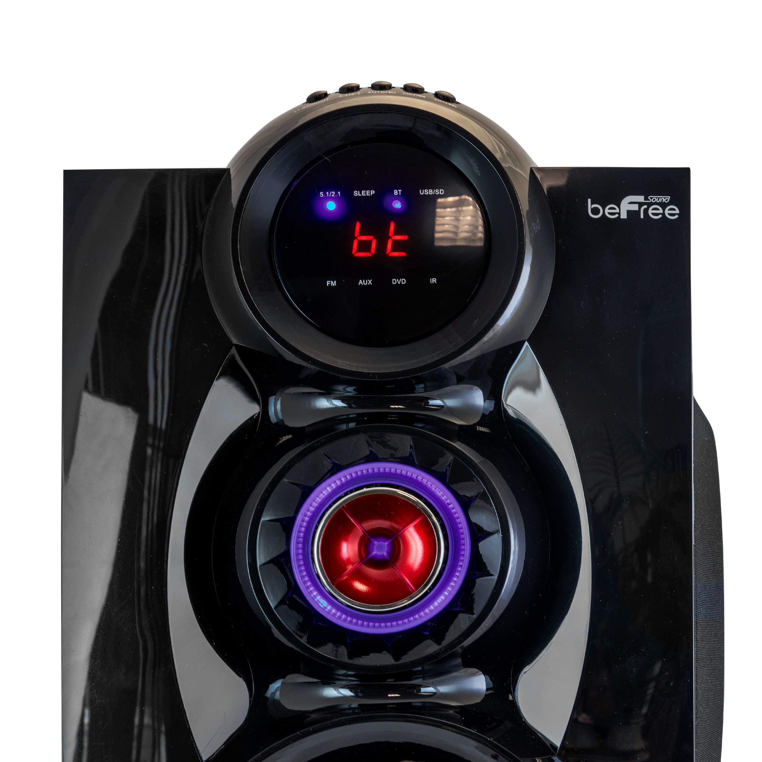 beFree Sound 5.1 Channel Bluetooth Surround Sound Speaker System with Subwoofer - Wireless Home Theater Audio for Movies, Music & Gaming (Red)