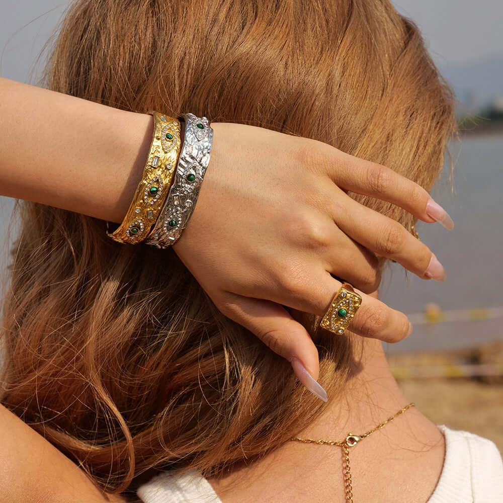 18K Gold Evil Eye Bangle Bracelet for Women - Protection Jewelry, Adjustable Lucky Charm Bracelet | JDB002 | Perfect for Gifts, Everyday Wear & Spiritual Protection