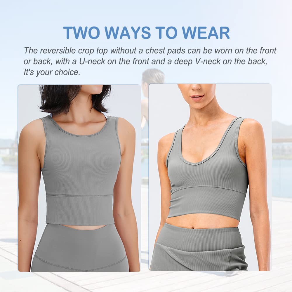 Women's Reversible Ribbed Workout Crop Tank Tops - Sleeveless Yoga Tops for Summer - Perfect for Gym, Running, Pilates & Casual Wear