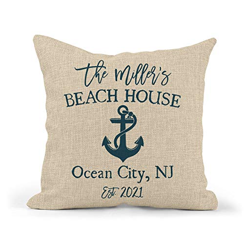 Custom Beach House Pillow - Personalized Coastal Decor for Weddings & Housewarming Gifts | Soft Throw Pillow for Beach Homes, Porch & Vacation House Decor