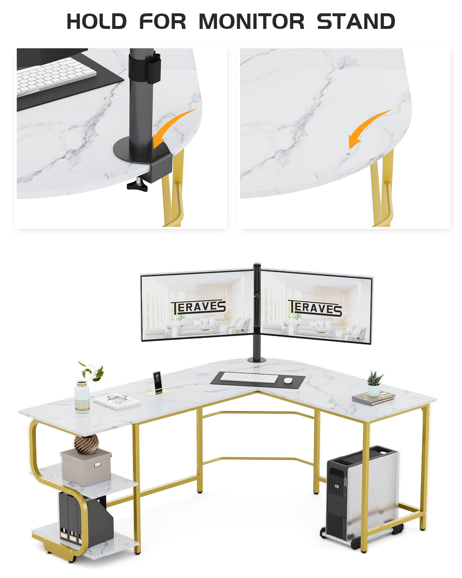 Teraves 69 Inch Reversible L-Shaped Desk with Large Surface & Storage Shelves - Sturdy Corner Computer Desk for Home Office, Gaming & Workstation | Perfect for Small Spaces & Multi-Monitor Setups