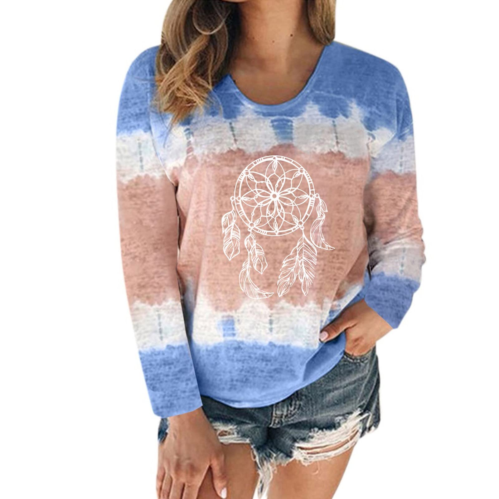 Tie Dye Printed Long Sleeve Crew Neck T-Shirt for Women | Space Apparel | Sizes S-2XL | Casual Wear, Festival Outfit & Everyday Fashion