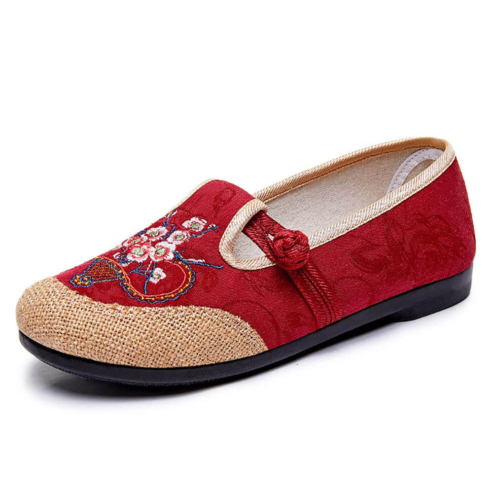 Chinese Ethnic Embroidered Women's Kung Fu Tai Chi Shoes - Handmade Linen Slip-On Loafers with Elastic Strap for Martial Arts, Yoga & Casual Wear - Vintage Beijing Style Comfortable Walking Shoes