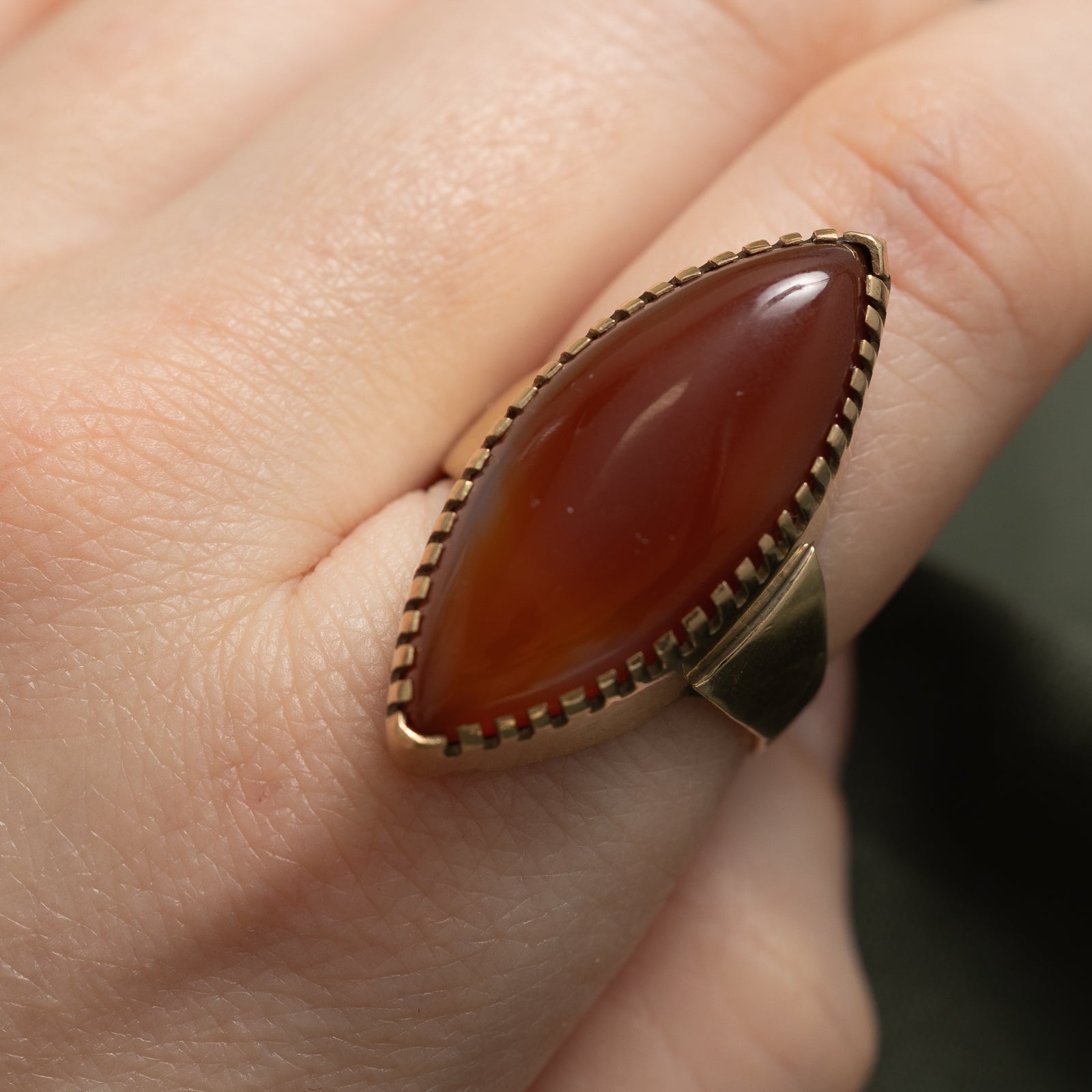 10.00ct Natural Carnelian Agate Navette Ring - Size 9 | Healing Crystal Jewelry for Women | Perfect for Meditation, Energy Work & Boho Fashion
