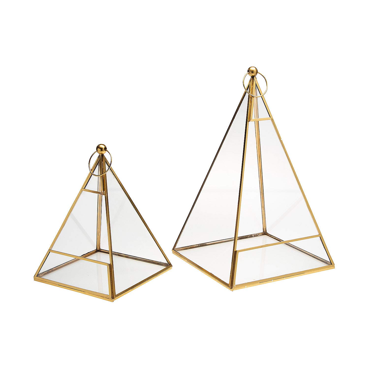 Triangle Terrarium Lantern Set of 2 - Geometric Glass Hanging Plant Holder for Indoor Outdoor Home Decor - Perfect for Living Room, Bedroom, Garden & Patio Decorations