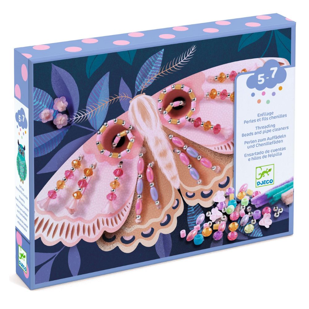 Djeco Threading Beads and Pipe Cleaners Craft Kit - Light Up The Night Glow in The Dark Activity for Kids - Perfect for Bedtime Play & Sensory Development