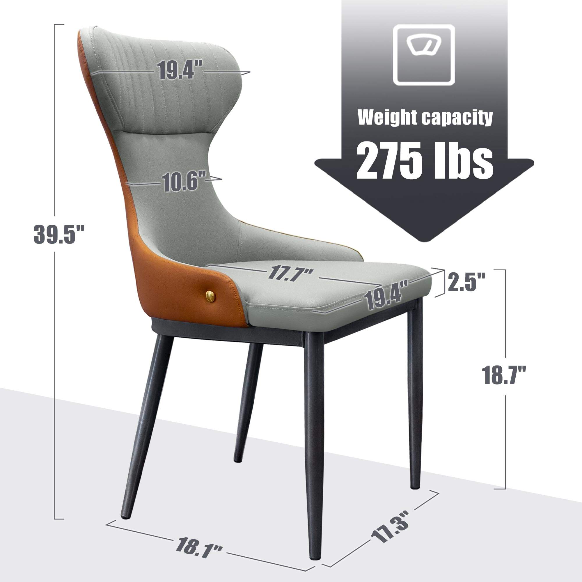 Premium Leather Dining Chairs Set of 2 - Modern Color-Block Design with Metal Legs & Soft Cushions - Fishtail Back Armless Chairs for Kitchen, Dining Room & Living Room - Perfect for Modern Homes, Restaurants & Cozy Gatherings