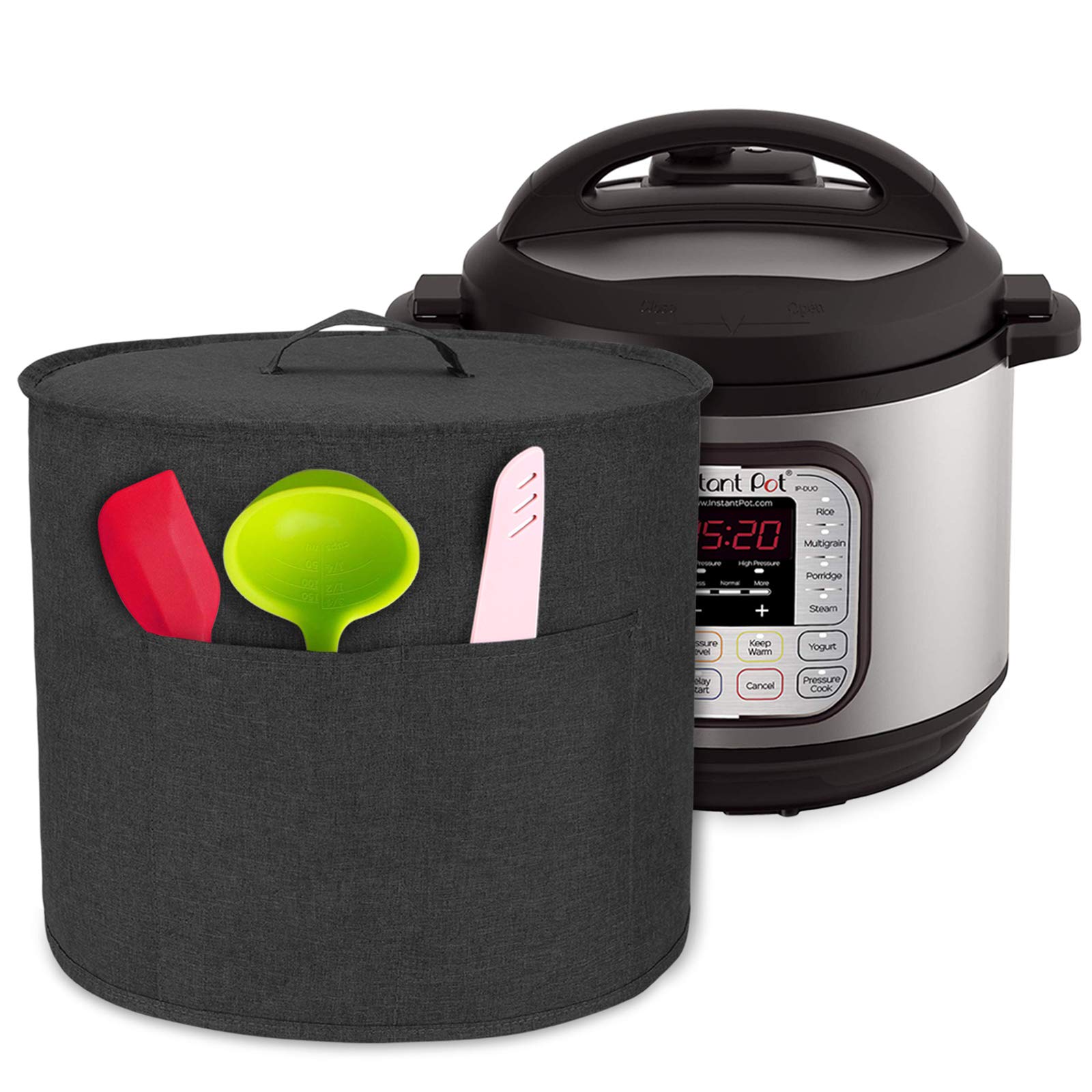 Luxja 8 Quart Instant Pot Dust Cover - Black Cloth Cover with Pockets for Instant Pot 8 Qt & Accessories | Perfect for Kitchen Storage & Appliance Protection