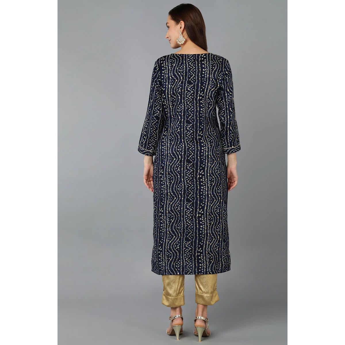 Navy Blue Viscose Rayon Bandhani Embroidered Straight Kurta for Women | Traditional Indian Ethnic Wear | Perfect for Festivals, Weddings & Casual Outings