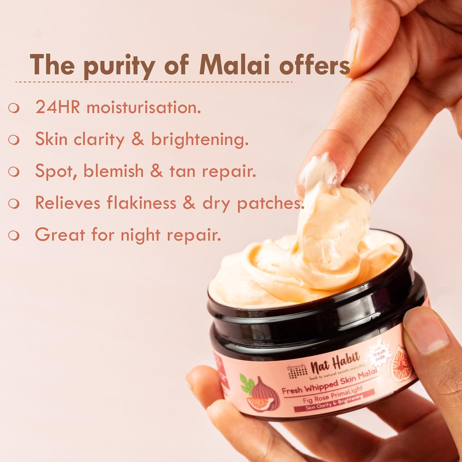 Nat Habit Fig Rose & Skin Malai Body Cream - 24HR Moisturizing Body Butter with Shea Butter & Milk for Dry Skin | Cold Cream for Winter, Skin Brightening & Hydration | 120ml (Pack of 1) | Perfect for Daily Skincare Routine & Nighttime Nourishment
