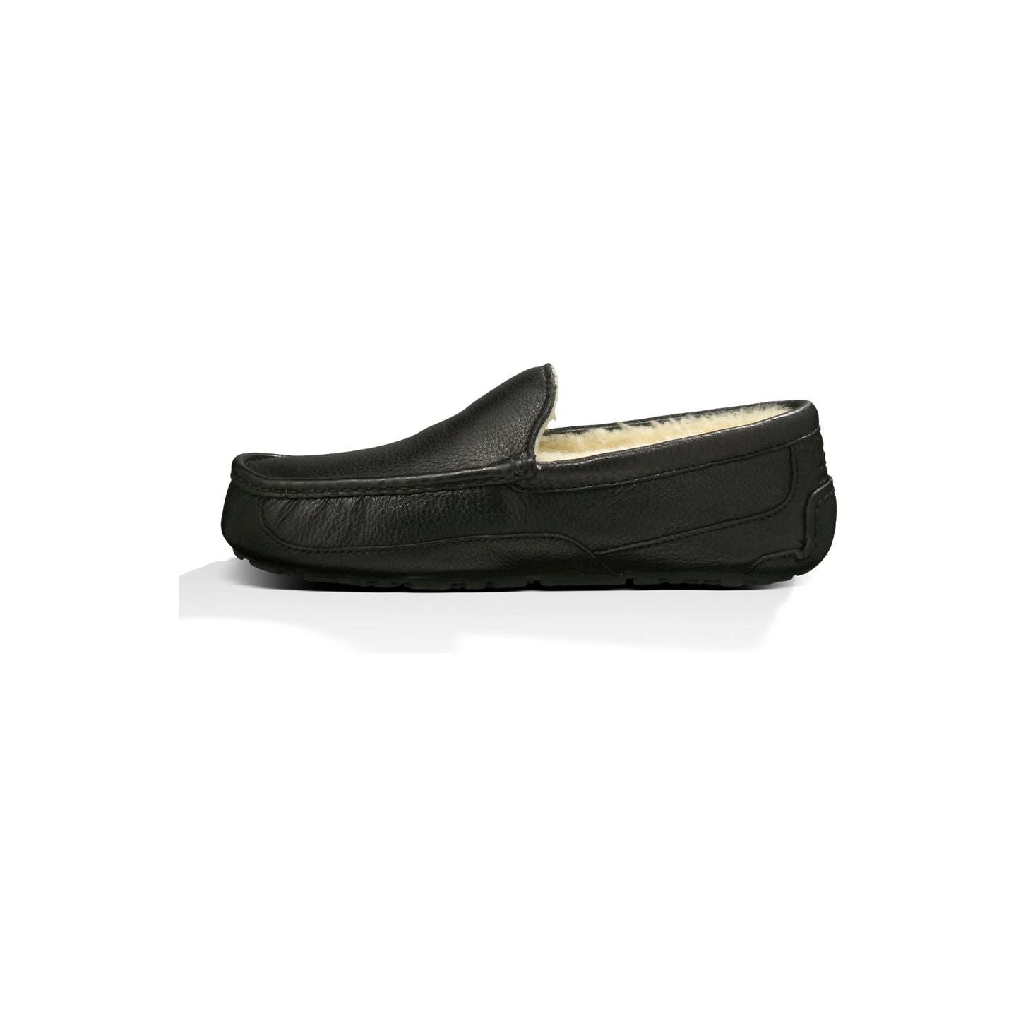 UGG Men's Ascot Leather Slippers - Black Genuine Leather House Shoes for Indoor & Outdoor Comfort | Perfect for Lounging at Home, Running Errands, and Travel