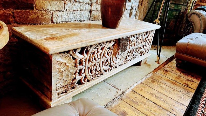 Hand Carved Solid Wooden Blanket and Toy Storage Box - Natural Finish for Nursery, Kids Room & Home Organization | Perfect for Blankets, Toys & Baby Essentials Storage