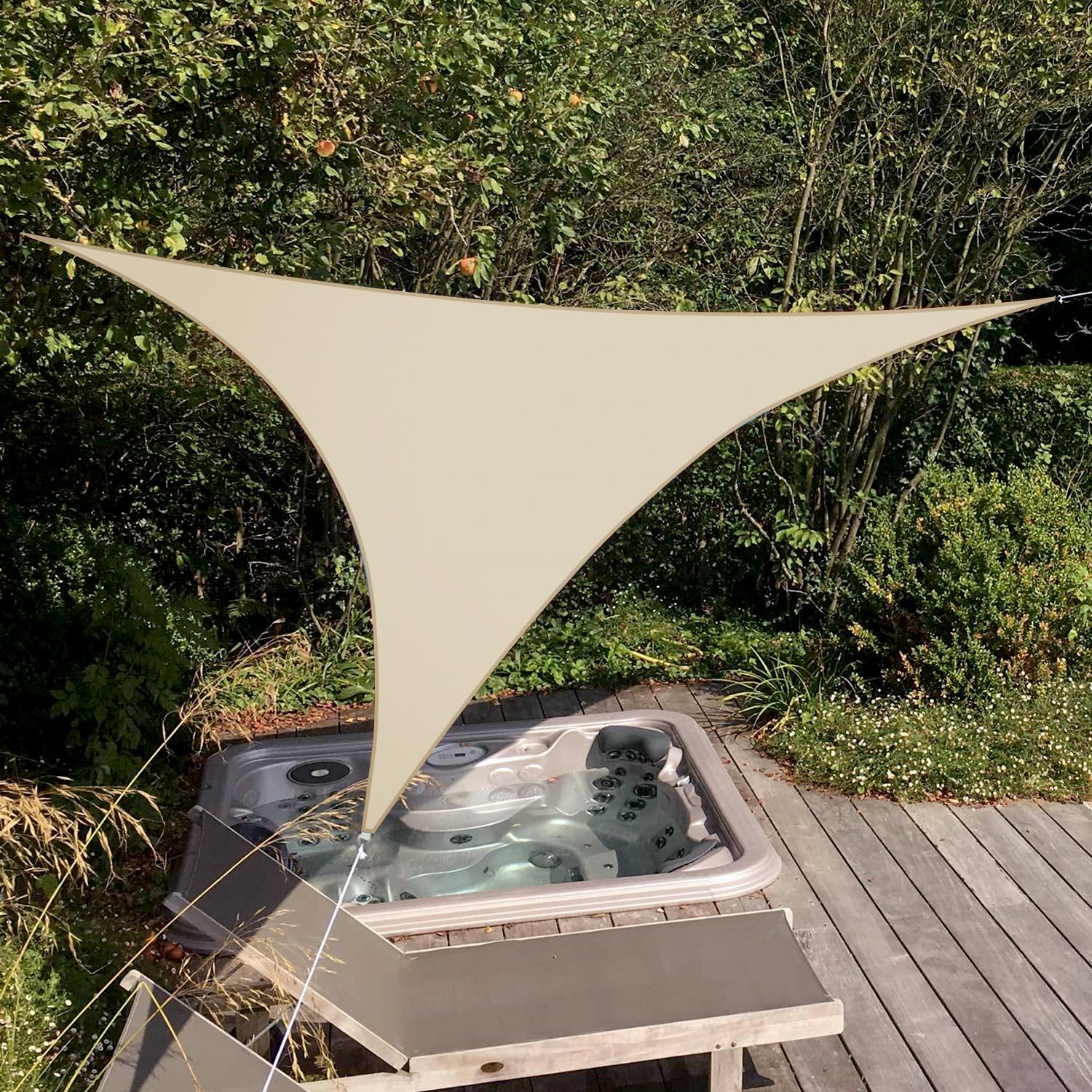 6' x 6' x 6' Beige Triangle Sun Shade Sail - 95% UV Block Waterproof Shade Cloth for Patio, Garden, Backyard & Deck - Customizable Outdoor Canopy Cover for Sun Protection & Relaxation