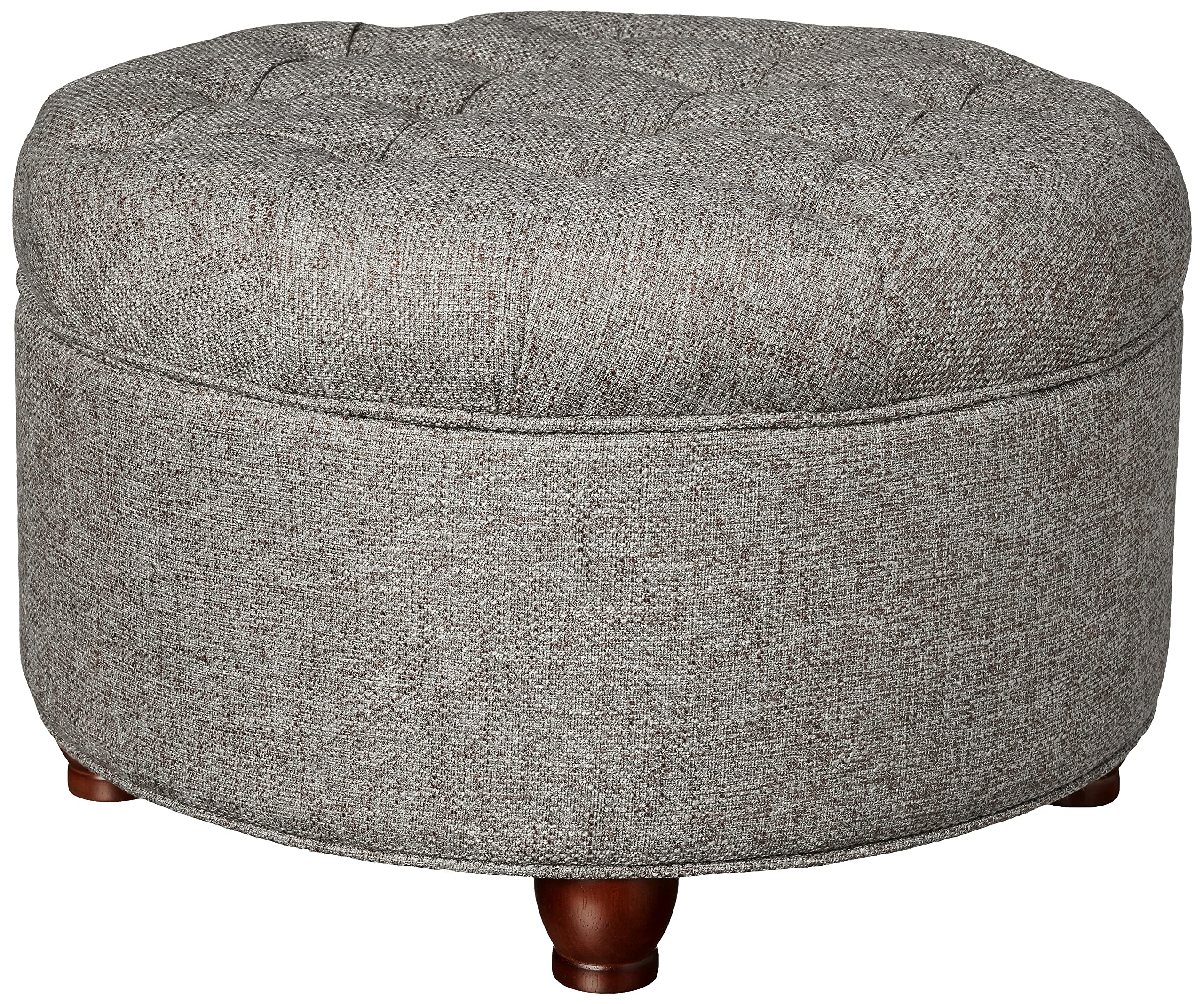 Homepop Button Tufted Woven Round Storage Ottoman - Dark Gray Storage Footrest for Living Room & Bedroom | Perfect for Small Space Organization & Extra Seating