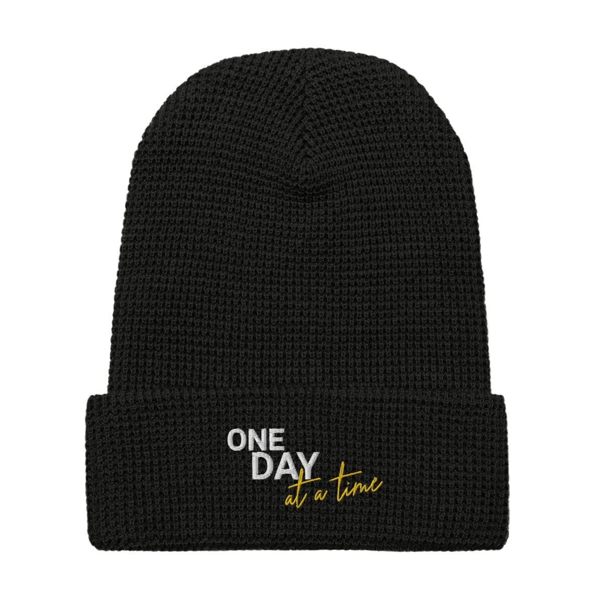 One Day at a Time Embroidered Waffle Beanie - Cozy Knit Winter Hat for Women & Men - Perfect for Cold Weather, Outdoor Activities & Casual Style