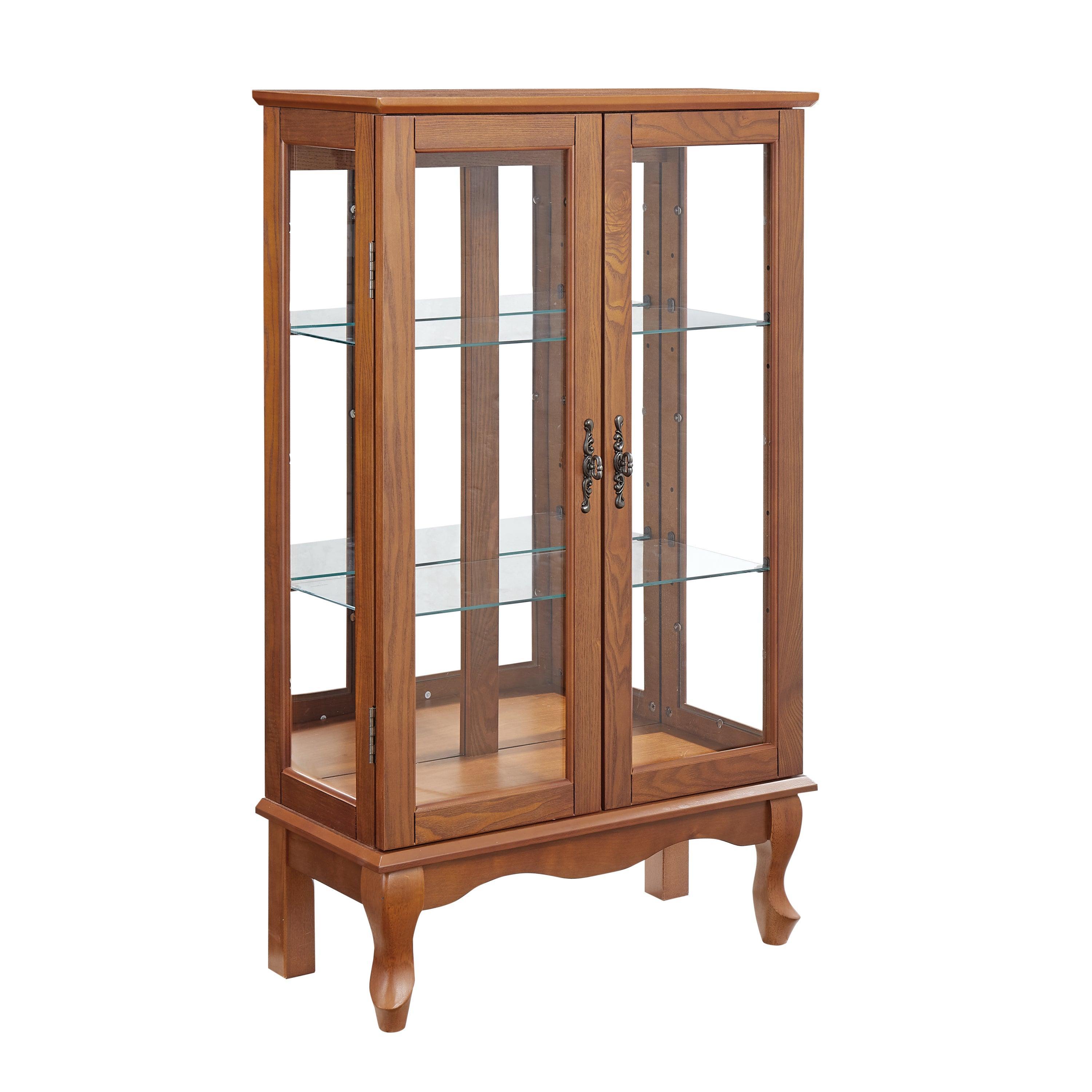 2 Door Curio Cabinet with Tempered Glass & Mirrored Back - LED Lighted Display Case for Living Room, Dining Room, Office - Showcase Collectibles, China, or Decor Items