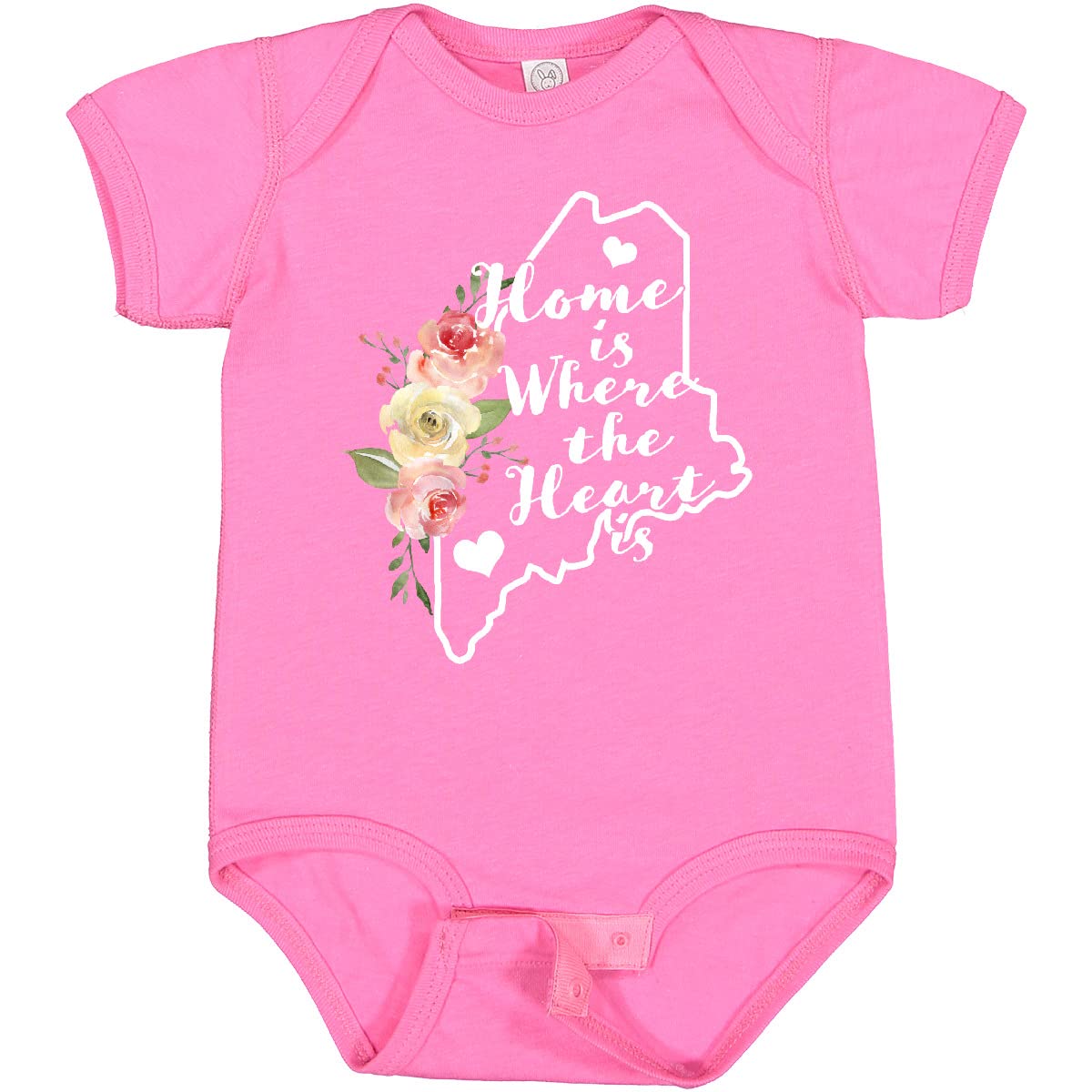 Inktastic Maine Home is Where The Heart is Watercolor Floral Baby Bodysuit - Soft Cotton Infant Onesie for Newborns, Baby Showers & Family Photos
