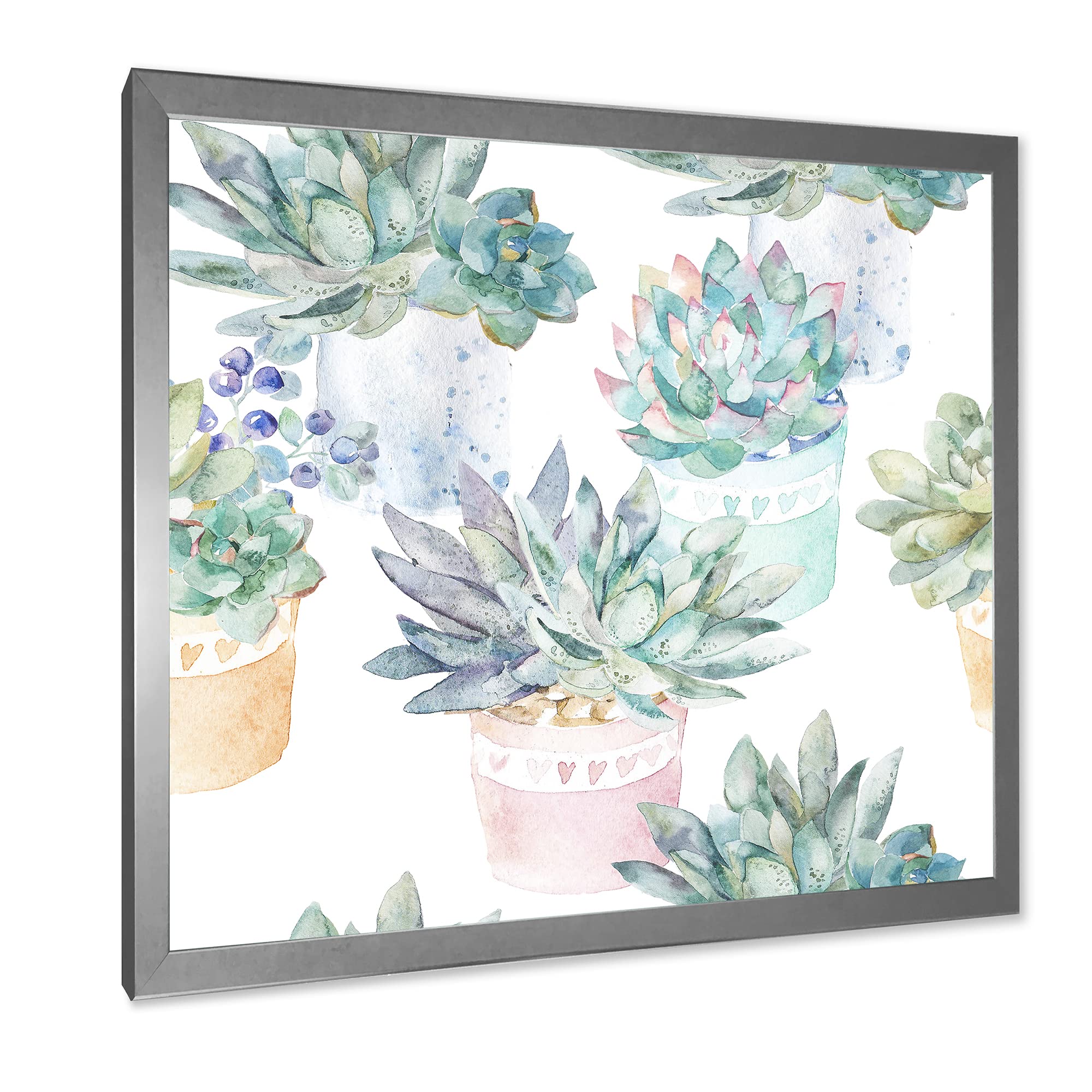 Pastel Toned Succulent Houseplants - Traditional Framed Wall Art Decor for Living Room, Bedroom & Office | Botanical Home Décor | Perfect Gift for Plant Lovers