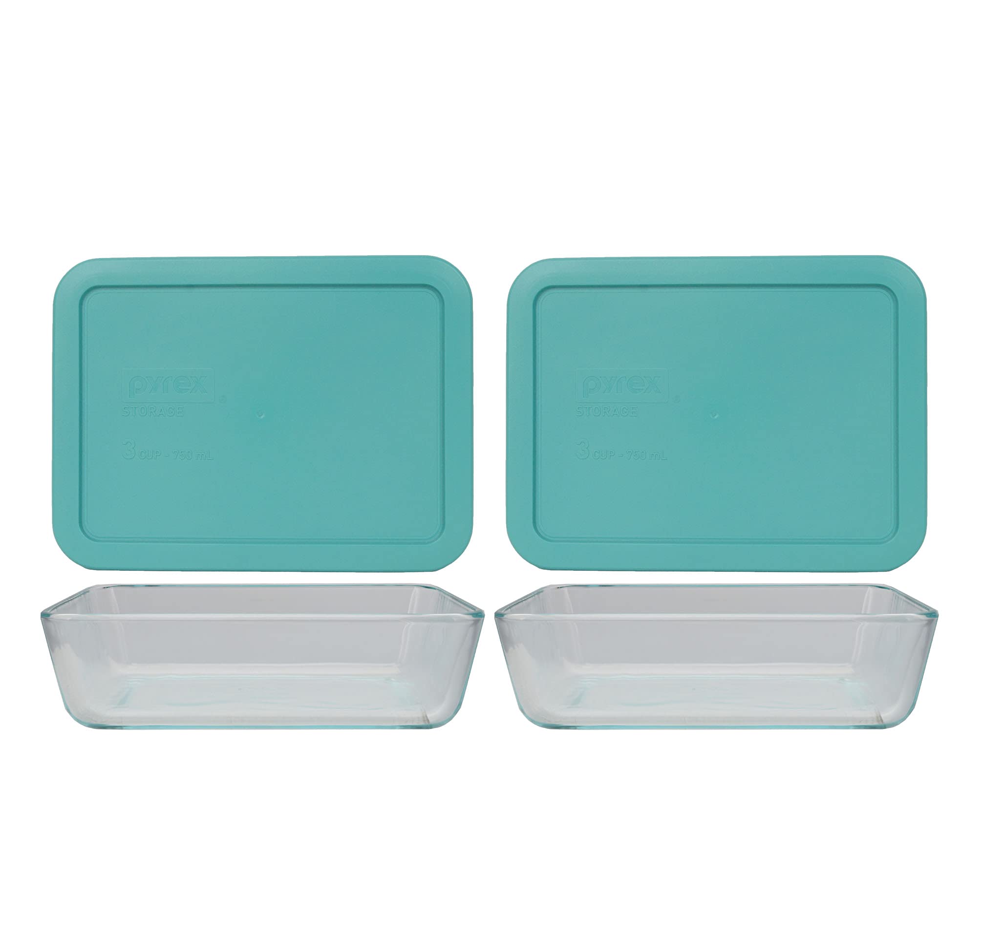 Pyrex 2-Piece Glass Food Storage Containers with Turquoise Lids - Airtight, BPA-Free, Made in USA - Perfect for Meal Prep, Leftovers & Kitchen Organization