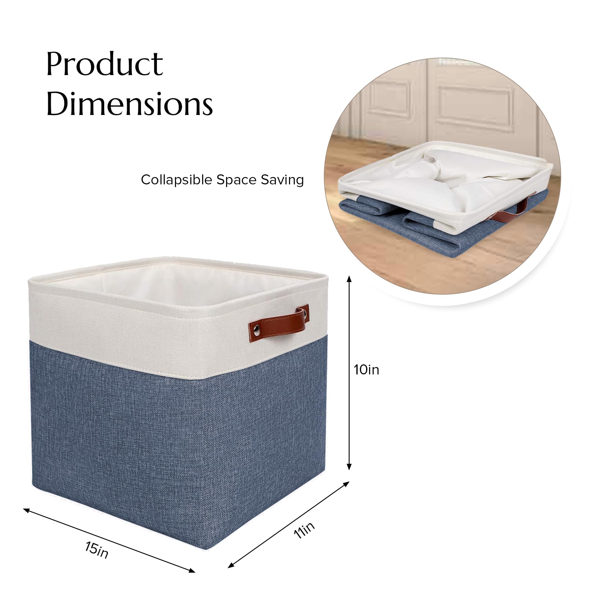 Collapsible Storage Baskets for Clothes, Toys & Home Organization - Foldable Fabric Bins for Shelves, Closet, Nursery & Office Use (Blue & White) - Perfect for Space Saving & Decluttering