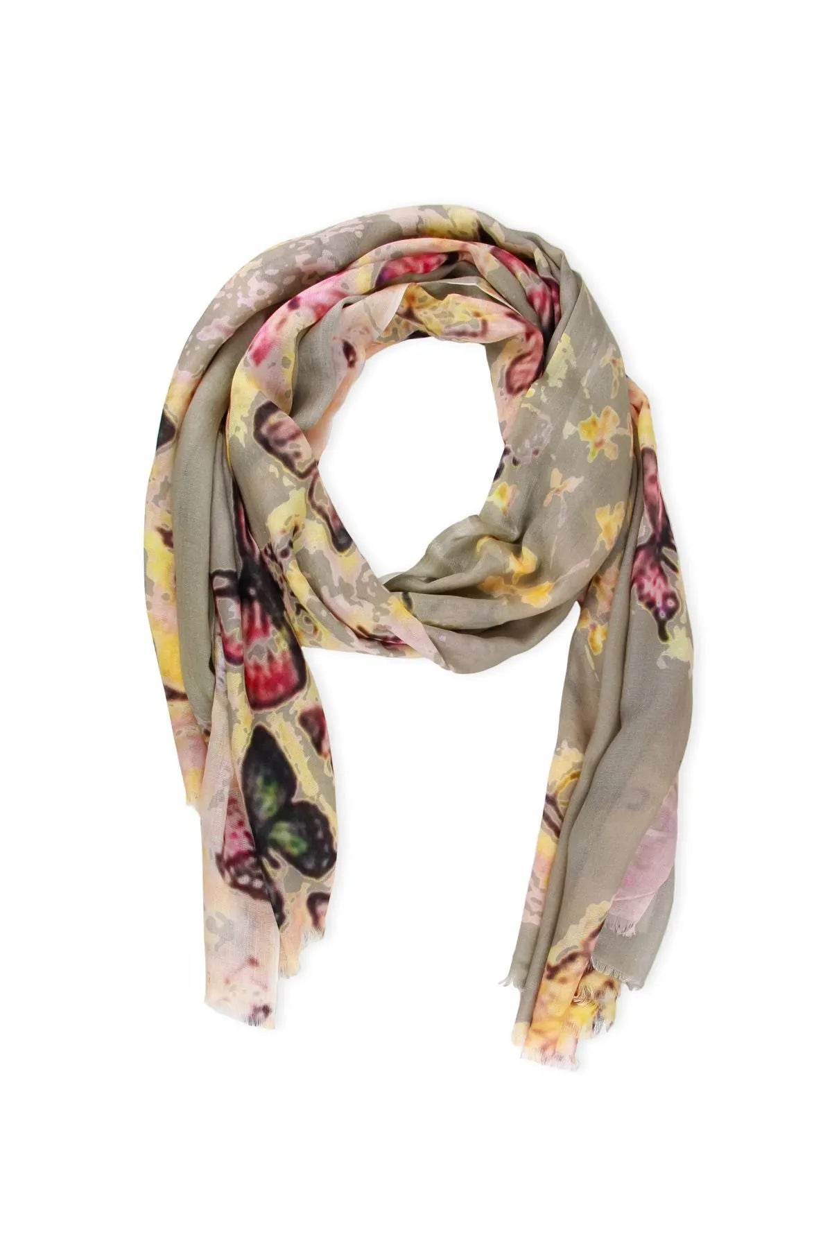 Vibrant Multicolor Butterfly Print Scarf for Women - Soft Lightweight Fashion Accessory for Spring, Summer, and Fall Outfits