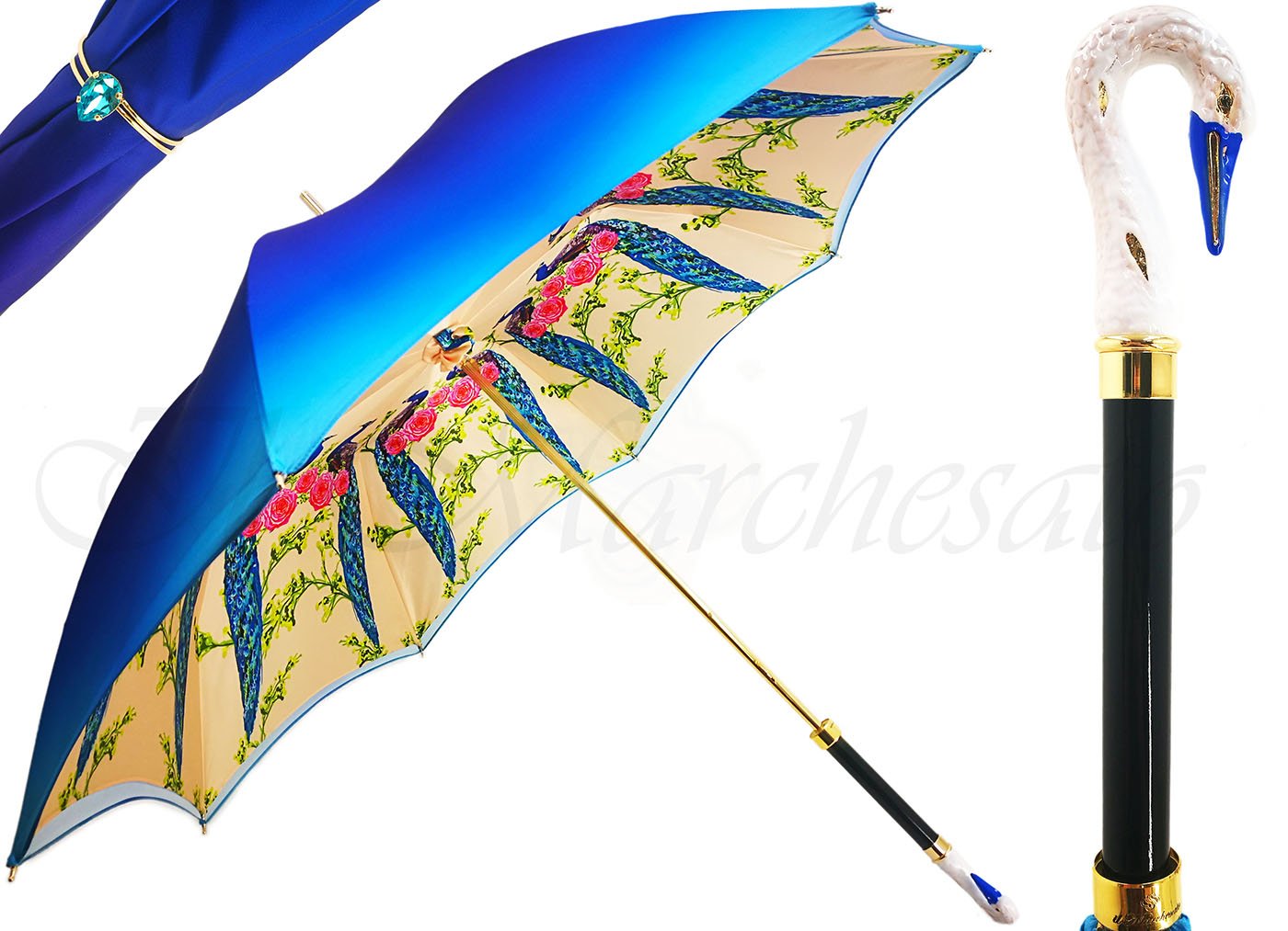 Elegant Swan Umbrella with Gold Enamel Design - Perfect for Weddings, Parties & Outdoor Events