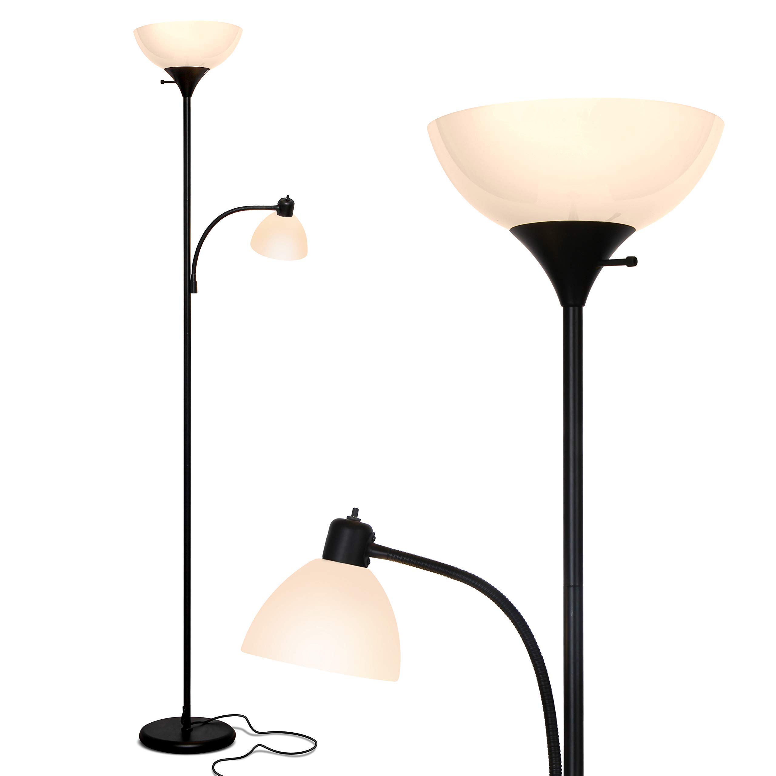 Brightech Sky Dome & Sky Dome Plus LED Floor Lamp Set - Dimmable Modern Standing Lamp for Living Room, Bedroom & Office - Tall Pole Torchiere & Reading Lamp in Black - Perfect for Ambient Lighting & Task Lighting
