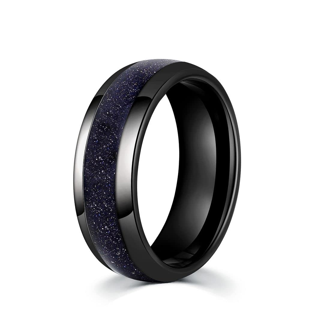 Black Tungsten Sandstone Outer Space Nebula Men's Wedding Ring - 8mm Comfort Fit Band for Men - Perfect for Weddings, Anniversaries & Everyday Wear