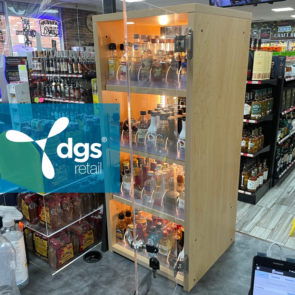 Commercial LED Lighted Retail Display for 50ml Mini Liquor Bottles - Oak Woodgrain MDF Countertop Showcase for Airplane Shots & Alcohol Nips - Perfect for Bars, Liquor Stores & C-Stores