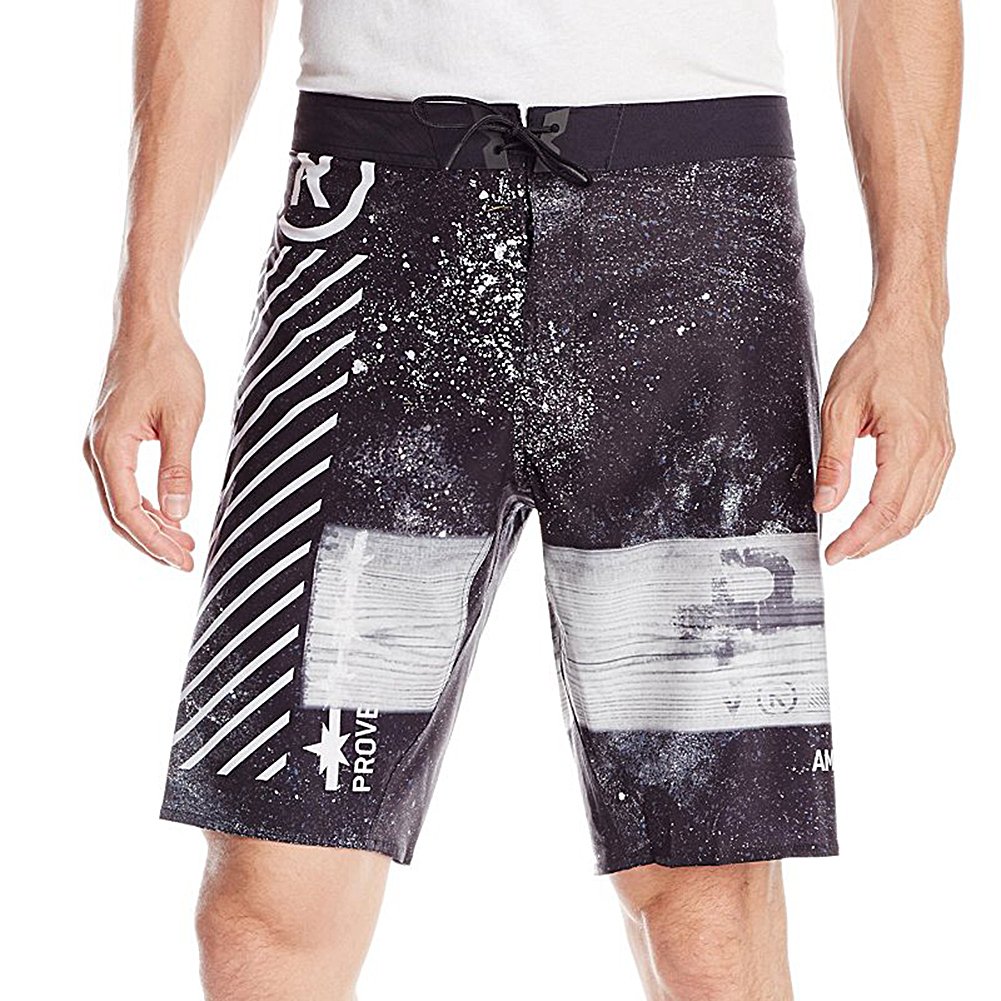 **Reebok Men's CrossFit Chalk Print Board Shorts - Quick-Dry Swim & Gym Shorts for Workout, Running & Beach**