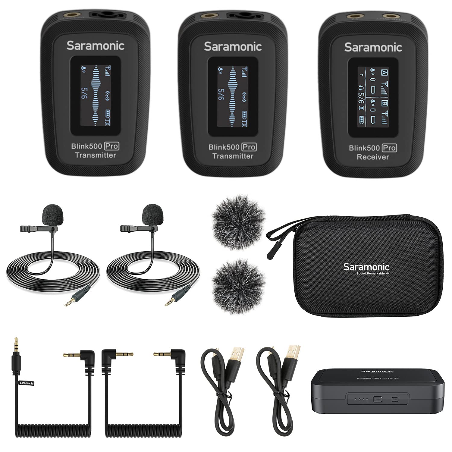 Saramonic Blink500 Pro B2 Mini Wireless Lavalier Microphone - Dual-Channel Stereo Mic with OLED Display & Charging Case for Vlogging, YouTube, DSLR, Smartphones - Perfect for Interviews, Live Streaming & Content Creation
