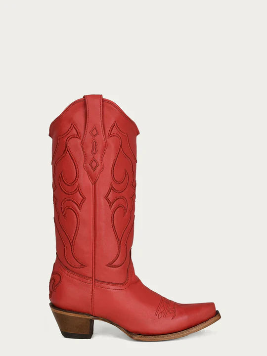 Z5076 Women's Ruby Red Embroidered Tall Top Snip Toe Cowboy Boots - Perfect for Country Dancing, Rodeos & Western Fashion