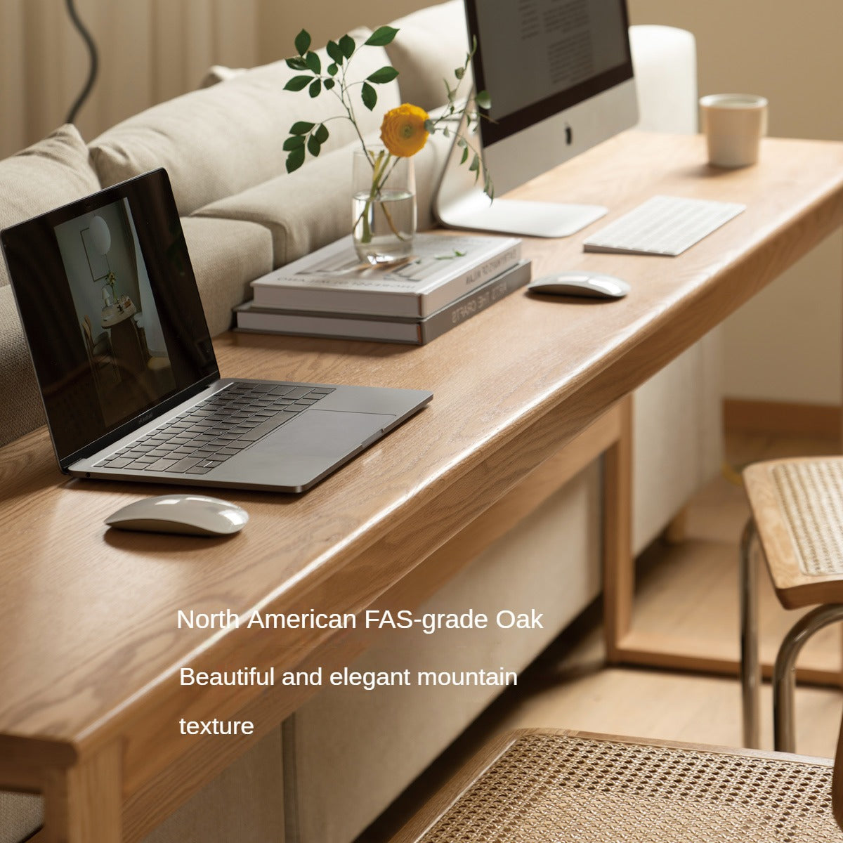 Solid Oak and Poplar Wood Office Desk - Long Executive Workstation for Home & Office - Perfect for Remote Work, Study, and Professional Workspaces