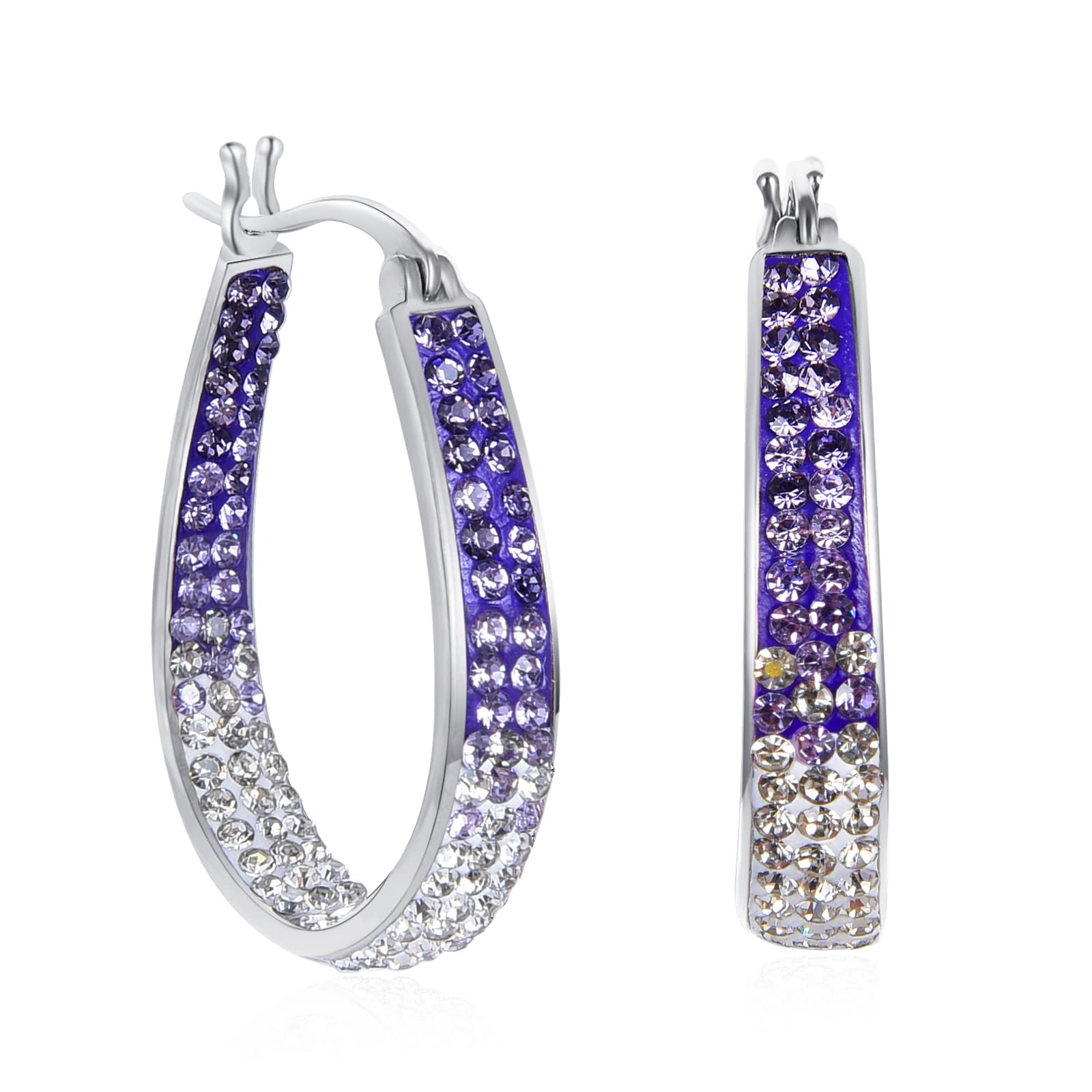 MUYUU Oval Hoop Earrings for Women - Rhodium Plated Inside Out Crystal Hoop Earrings - Trendy Fashion Jewelry for Party, Wedding & Everyday Wear
