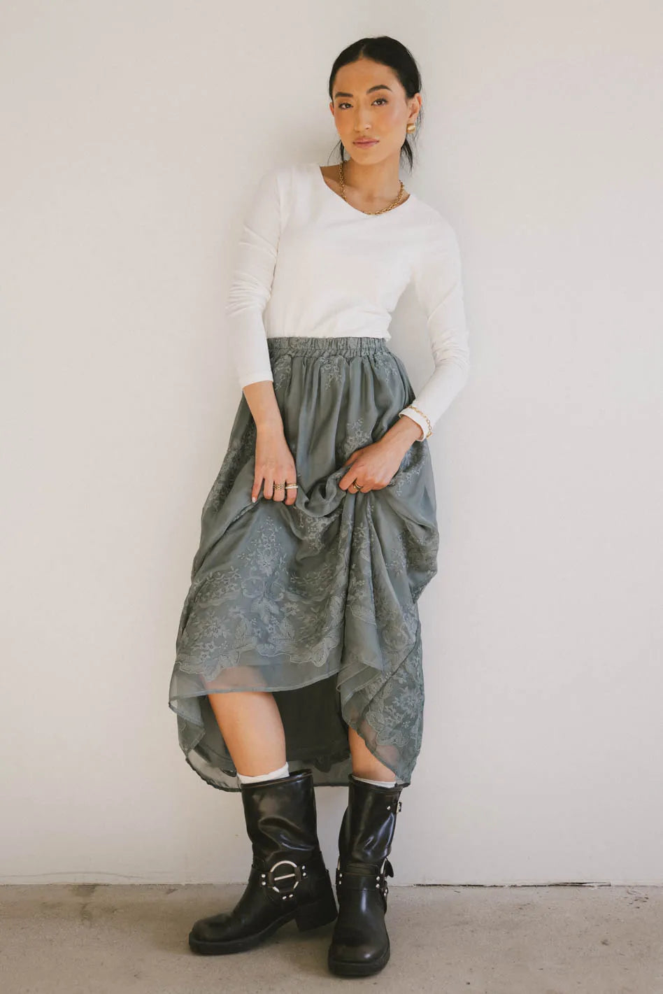 Grace Floral Tulle Skirt in Teal | Elegant Women's Party Dress | Perfect for Weddings, Prom & Special Occasions