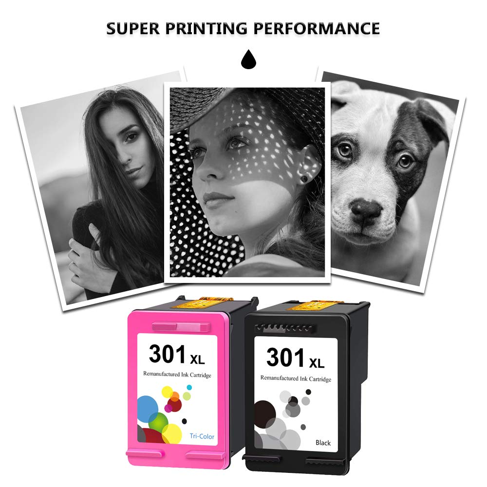 Remanufactured HP 301XL Ink Cartridges - 1 Black & 1 Tri-Color Combo Pack - Compatible with HP Deskjet 1000/2050/2549/3050a, Envy 4500/4501/5530/5531, Officejet 4630/4631/4632 Printers - Ideal for Home & Office Printing Needs