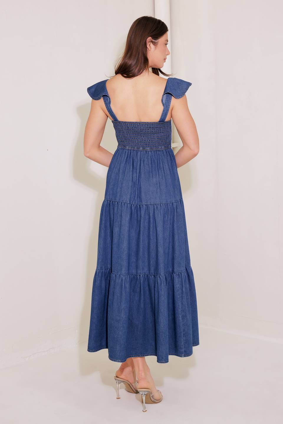Once Upon a Time Denim Blue Midi Dress - Women's Casual Vintage Style Wrap Dress for Summer, Date Night & Office Wear
