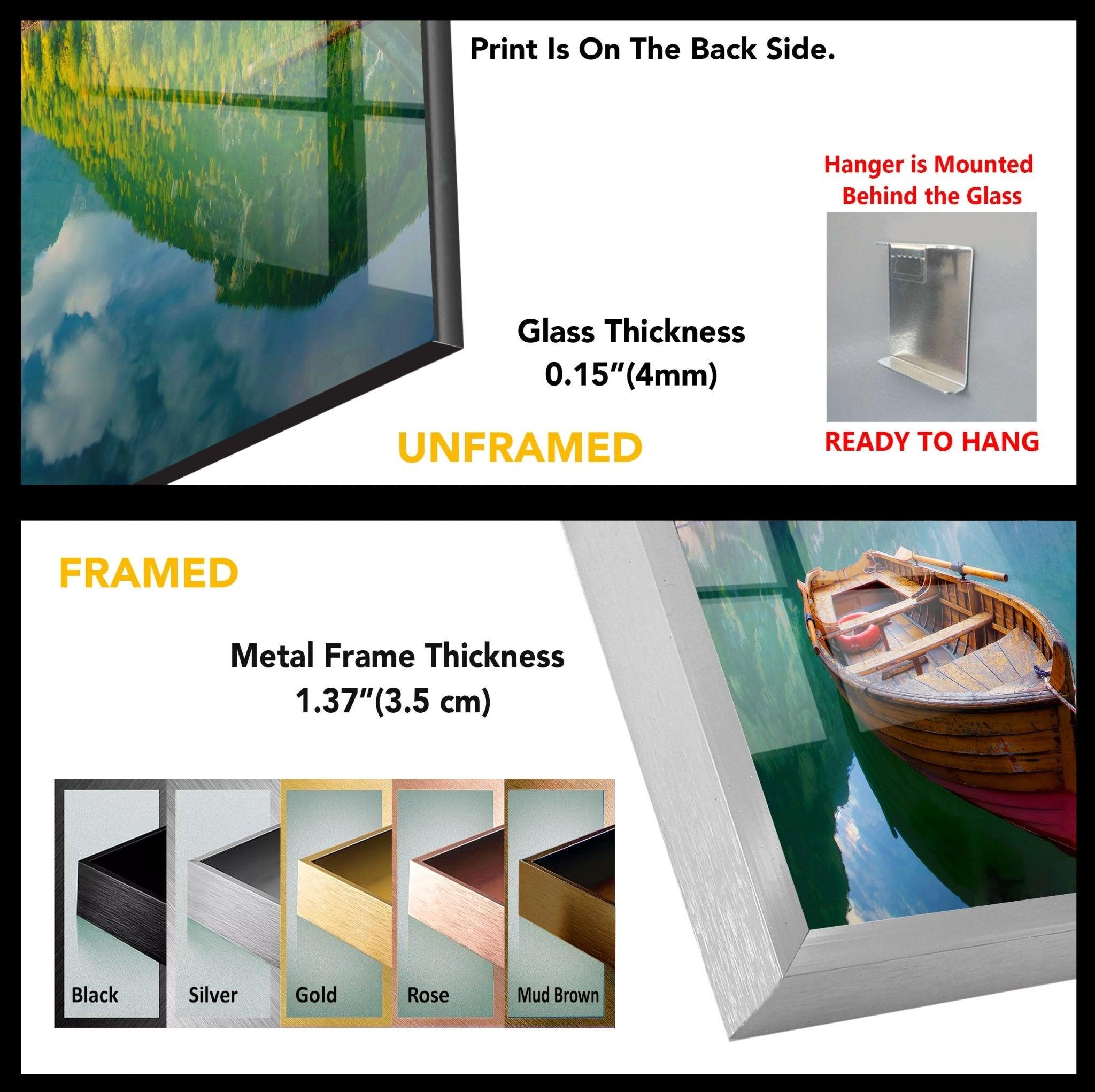 Autumn Boat on Lake Glass Wall Art - Handmade Landscape Painting for Home & Office Decor - Perfect for Living Room, Bedroom, or Office Wall Decor