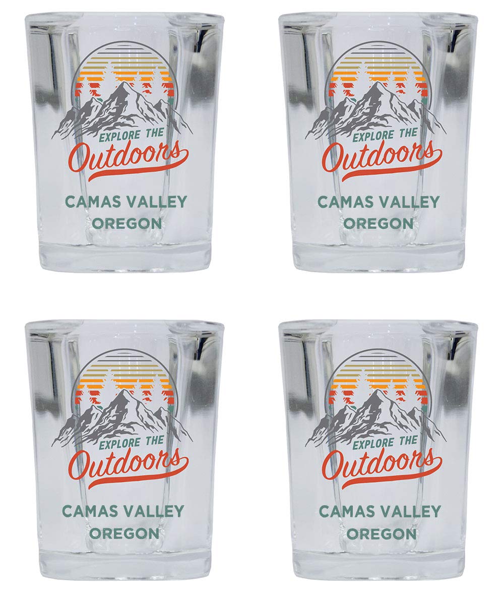 R&R Imports Camas Valley Oregon 2oz Square Base Liquor Shot Glasses 4-Pack - Durable Outdoor & Camping Drinking Glasses for Whiskey, Tequila & Cocktails - Perfect for Hiking, Camping & Backyard BBQs