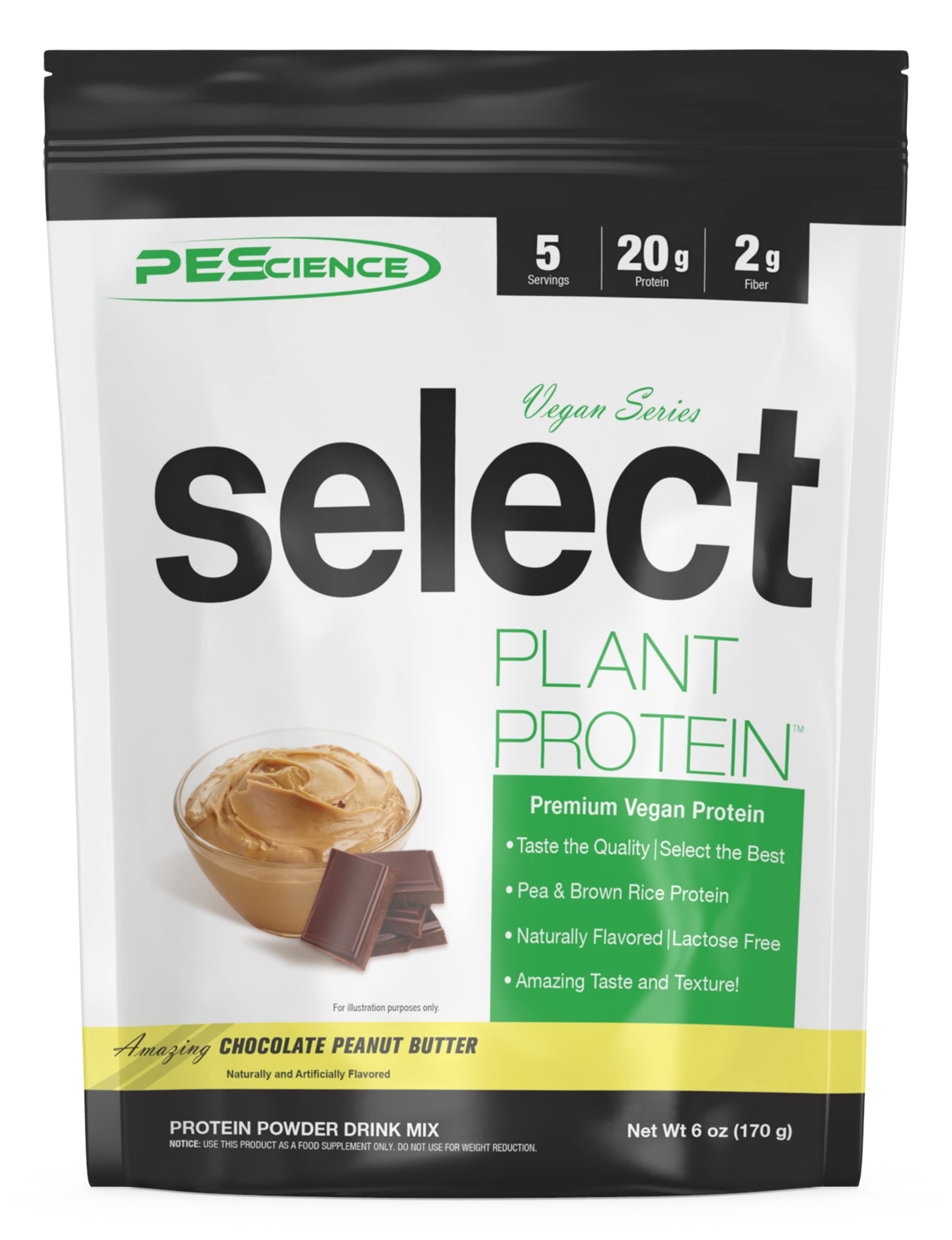 PEScience Select Vegan Plant Based Protein Powder - Chocolate Peanut Butter Flavor, 5 Servings, Premium Pea & Brown Rice Protein Blend for Muscle Recovery & Post-Workout Nutrition