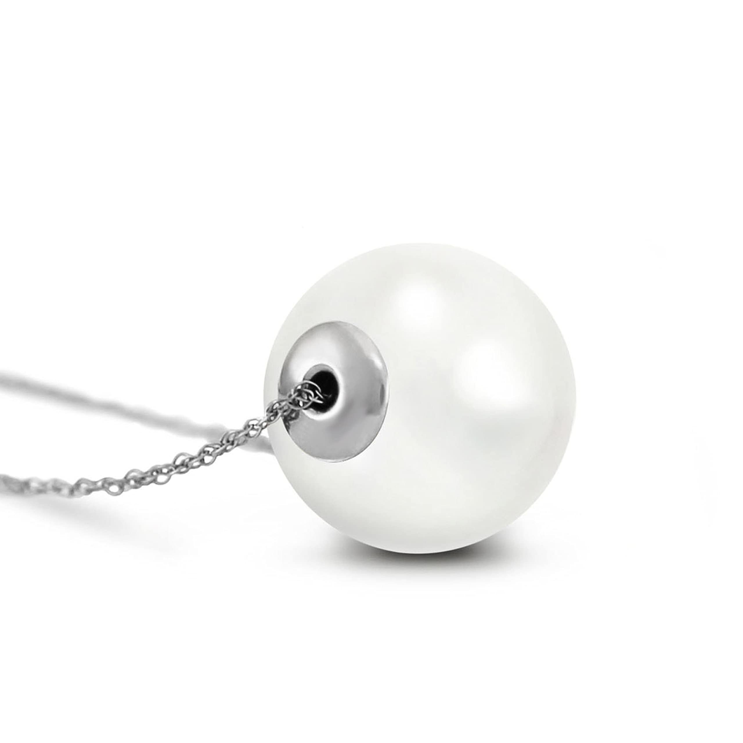 14K White Gold Necklace with 16mm White Shell Pearl - Elegant Galaxy Gold GG Jewelry for Women, Perfect for Weddings, Parties & Special Occasions