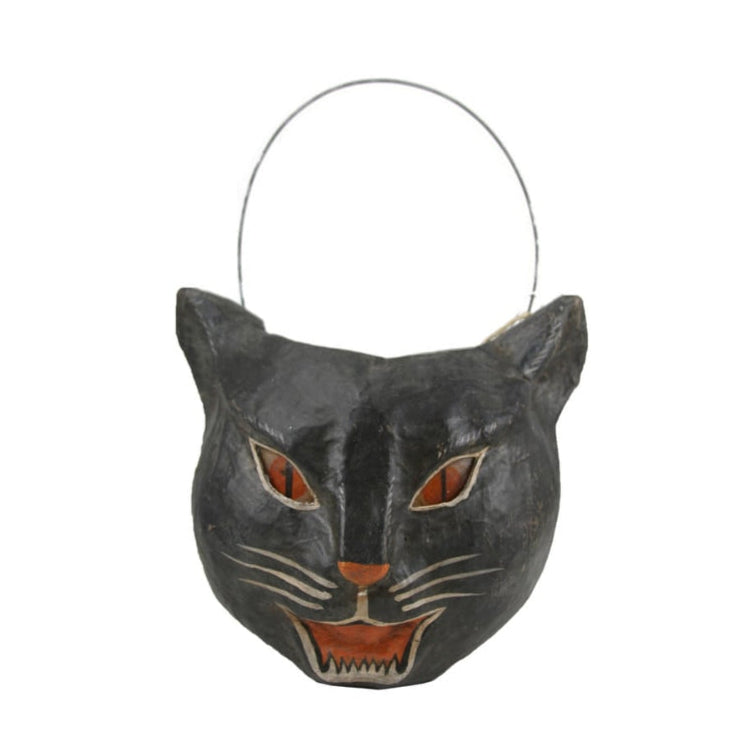 Handmade Cat Paper Mache Halloween Candy Bucket - Cute Trick or Treat Container for Kids Party Favors & Home Decor