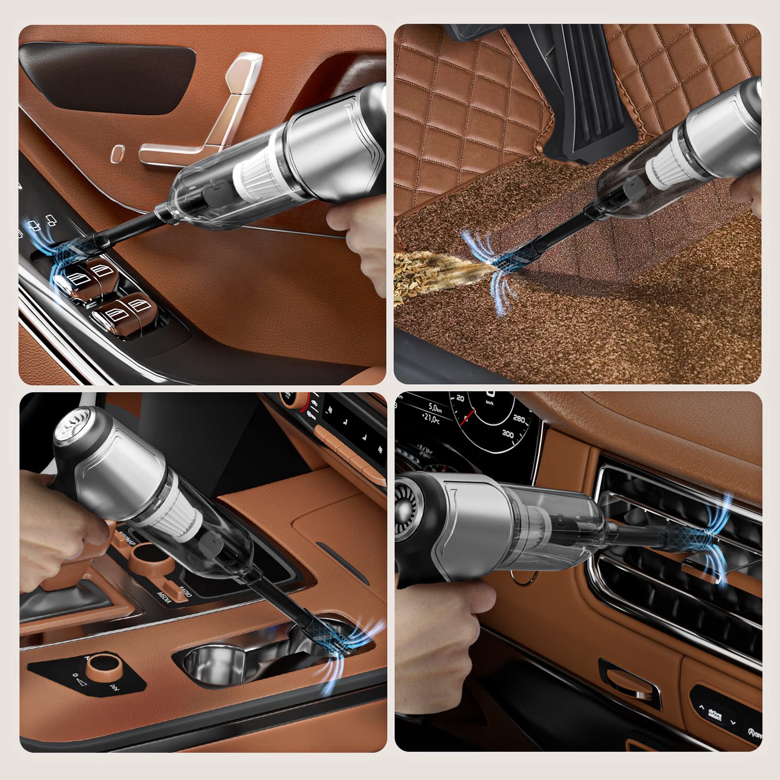 High Power Mini Car Vacuum Cleaner - 3 in 1 Handheld Portable Vacuum with 3 Washable Filters & Strong Suction | Perfect for Car Detailing, Home Cleaning, Keyboard Dusting & Office Maintenance