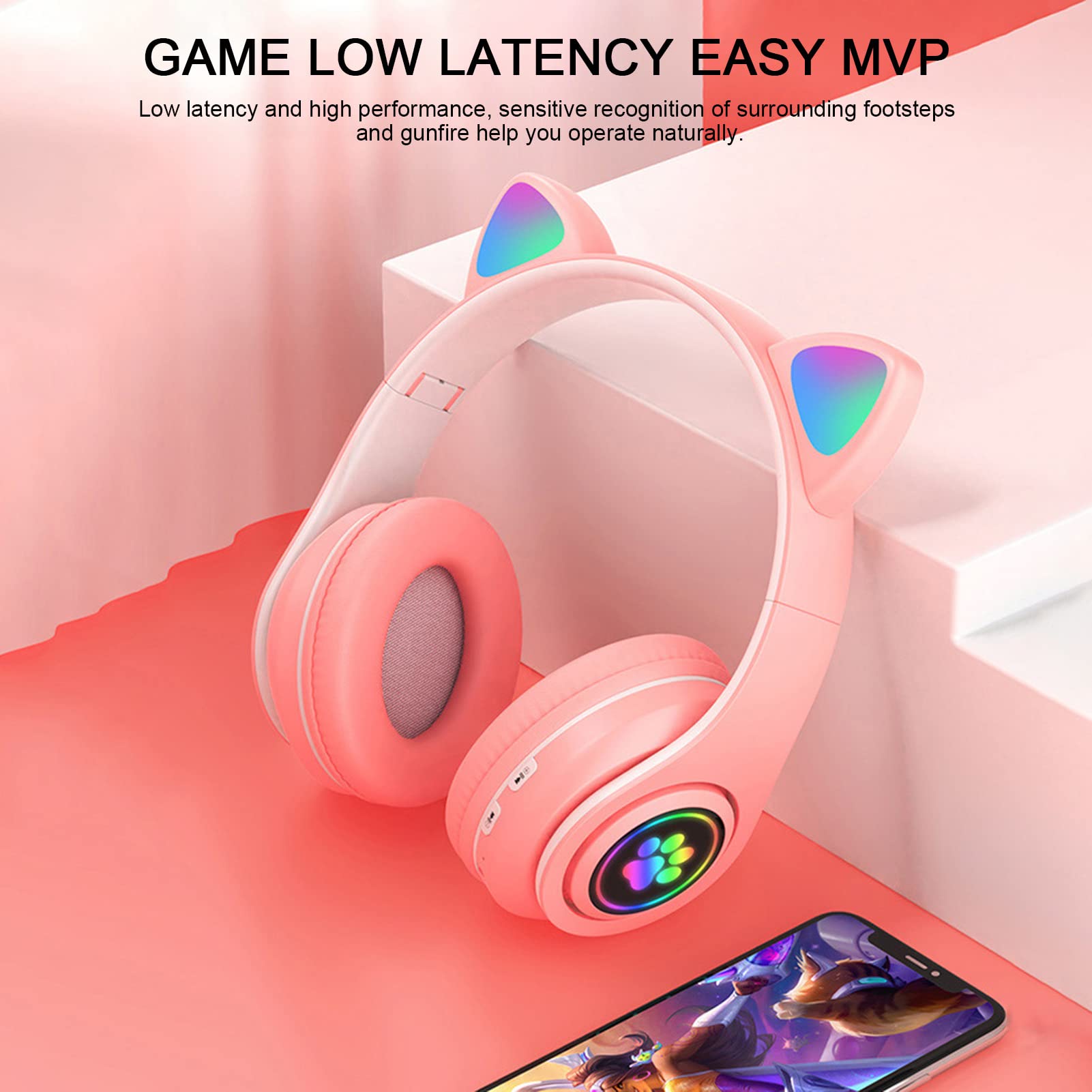 Wireless Cat Ear Headphones with Microphone, LED Lights & FM Radio - Bluetooth & Wired On-Ear Stereo Headset for Kids, Girls & Boys - Perfect for Phone Calls, Music, TV & Laptop Use - Cute Gift for Anime Fans & Gamers
