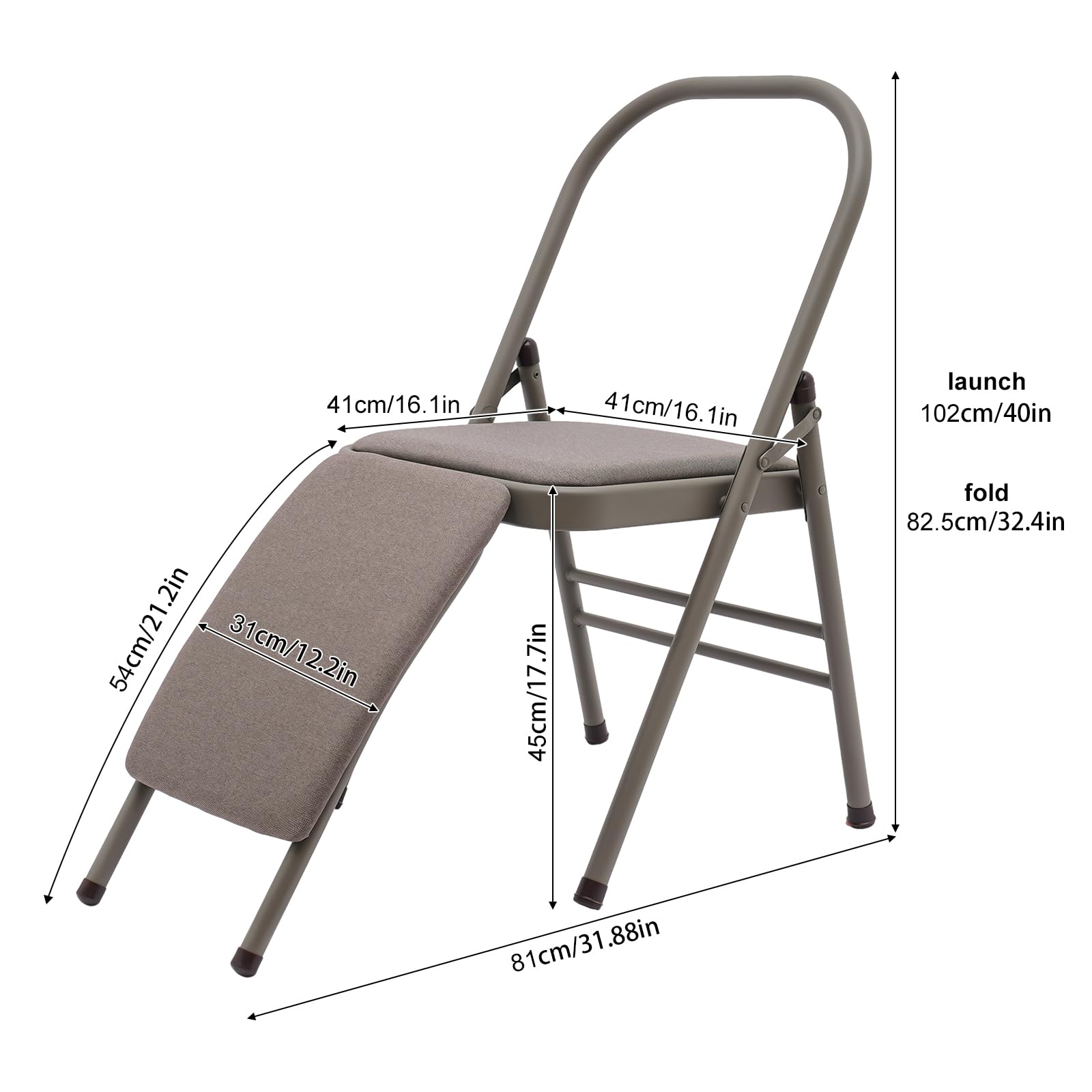 Foldable Yoga Chair with Lumbar Support - Metal Folding Balance Chair for Yoga Practice, Handstand Training & Home Workouts | Grey Yoga Equipment for Beginners & Professionals