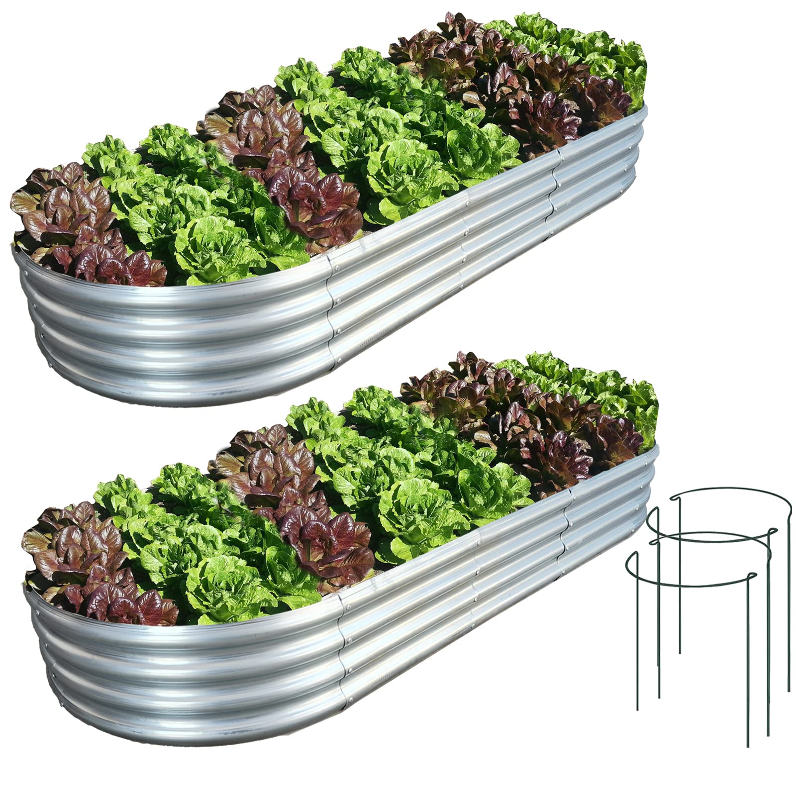 Galvanized Raised Garden Bed Kit - 2 Pack 8x3x1ft Metal Planter Boxes for Vegetables, Herbs & Flowers | Outdoor Garden Stock Tank with Metal Stakes | Perfect for Backyard, Patio & Urban Gardening