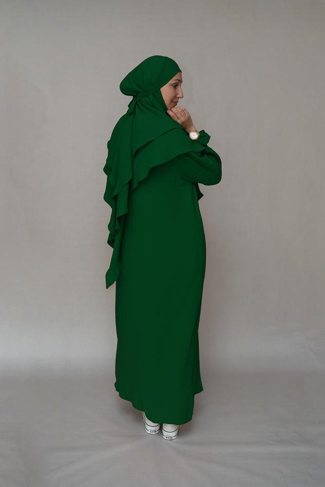 Dark Green Modest Dress with Pockets - Wrinkle-Free & Comfortable - Perfect for Church, Work, and Everyday Wear