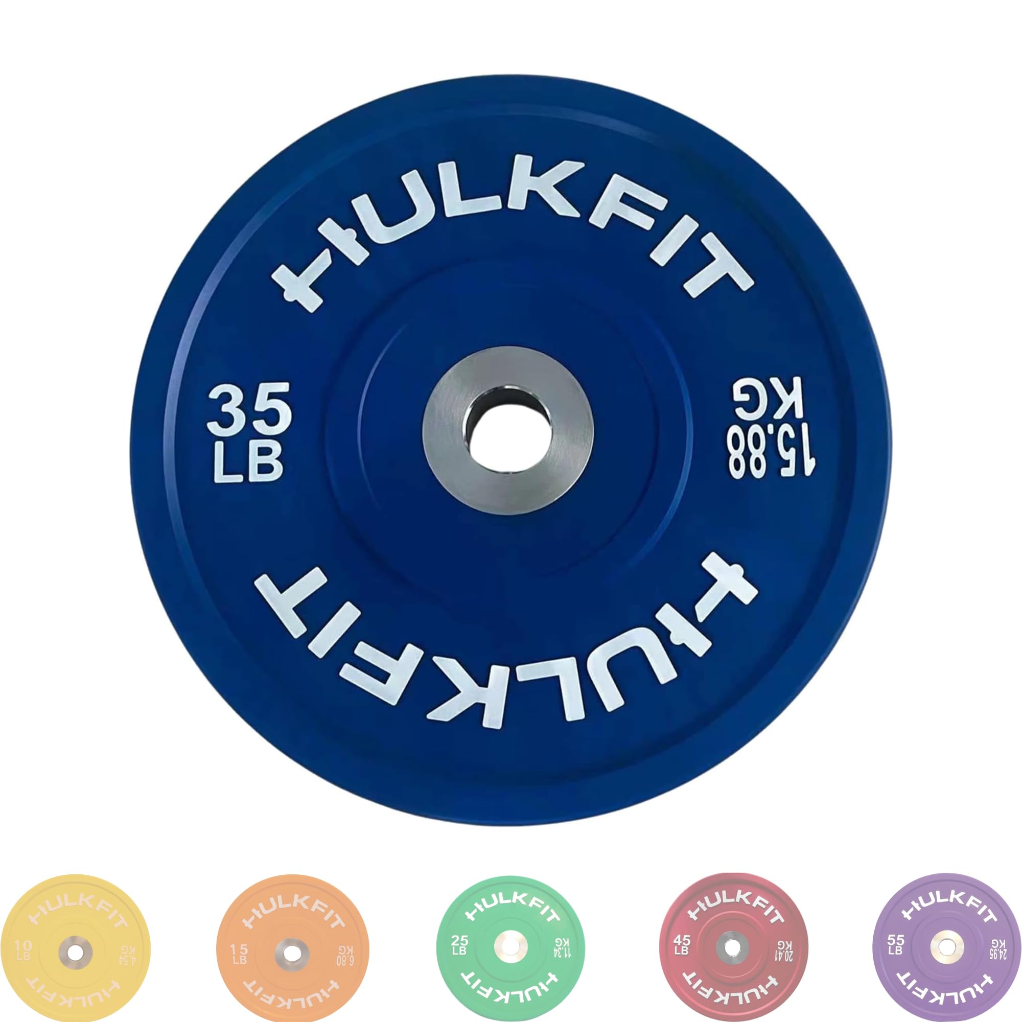 HulkFit 2-Inch Olympic Bumper Plates - 45LB Black & Color Weight Plates for CrossFit, Powerlifting & Strength Training | Shock Absorbing Low Bounce Rubber Plates for Home Gym & Commercial Use